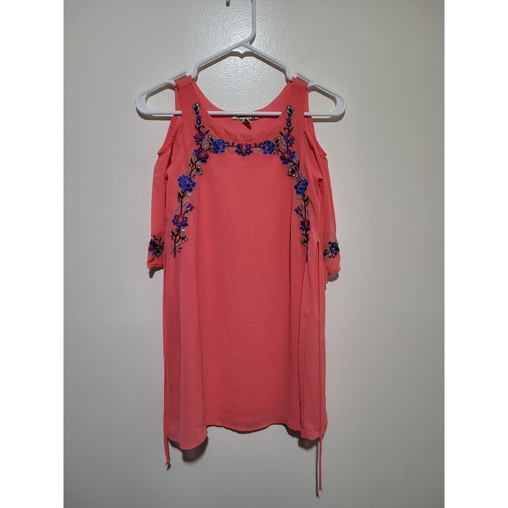 Speechless Cold Shoulder Dress‎ Girls 12 Coral Pink Excellent Floral Embroidered